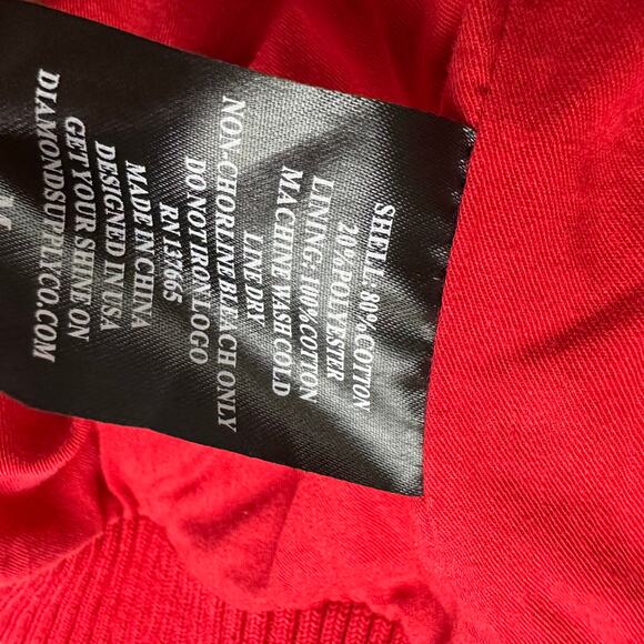 Vintage Diamond Varsity Jacket Red Black 1998 Embroidered Snap Button Size M - Picture 4 of 5